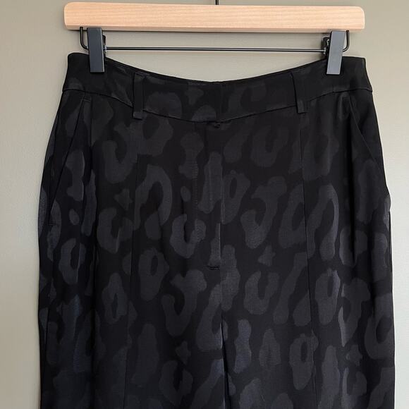 NWT Anine Bing Tate High Waist Trousers Size 6 Black Leopard Front Slit Pants - Picture 6 of 16